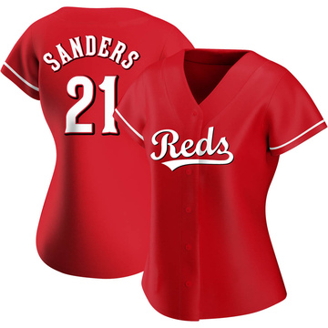 Deion Sanders Cincinnati Reds Women's Red Backer Slim Fit T-Shirt 